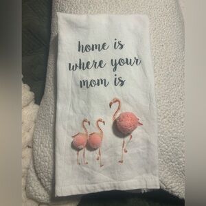 Cynthia Rowley White Towel with Pink Flamingo Embellishments